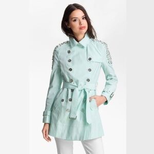 Sam Edelman Light Blue Trench Coat with Studded Shoulders